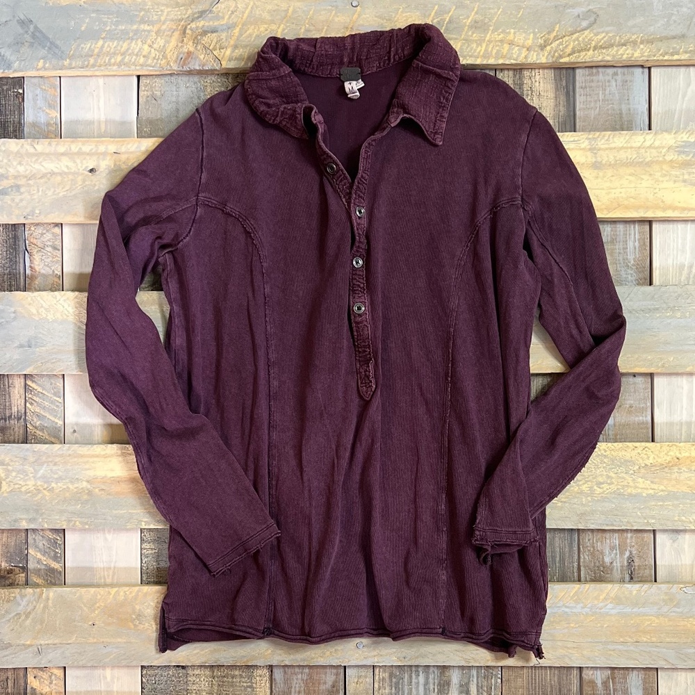 VNTG [We The Free ✵ People] 1/2 Pullover Slouchy Burgundy Boyfriend Top | Medium